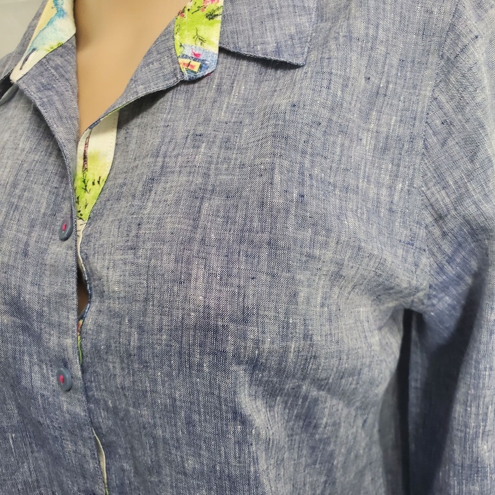 Chico's Women's No Iron Long Sleeve Linen Side-Button Shirt Size 0/US(4/6) - Picture 6 of 14